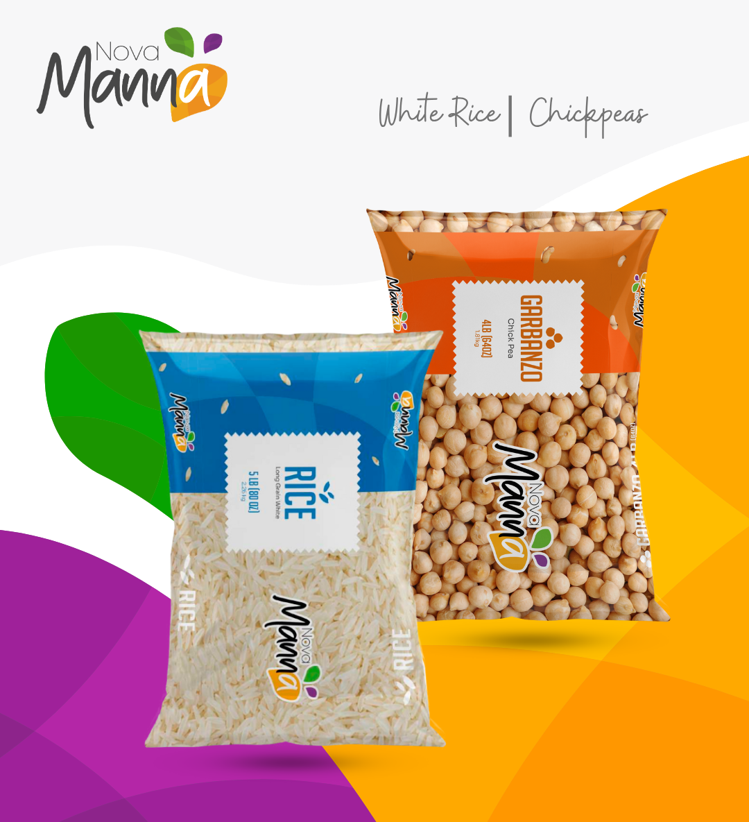 Paquete Duo de Arroz y Garbanzos Nova Manna: 5 lbs cada uno (2 bolsas).