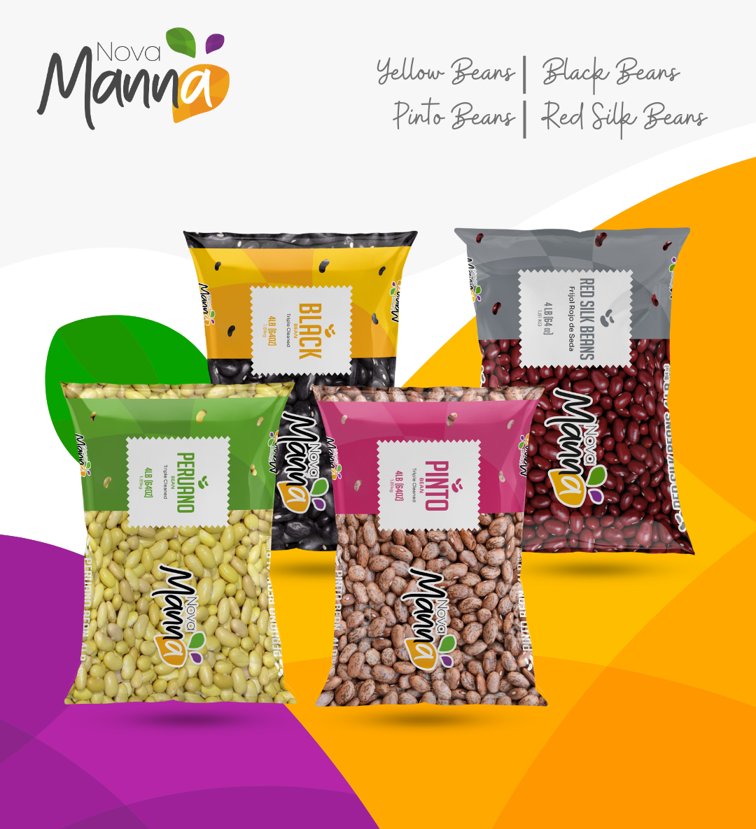 Nova Manná – Premium Bean Variety Bundle | Yellow, Pinto, Black & Red Silk.