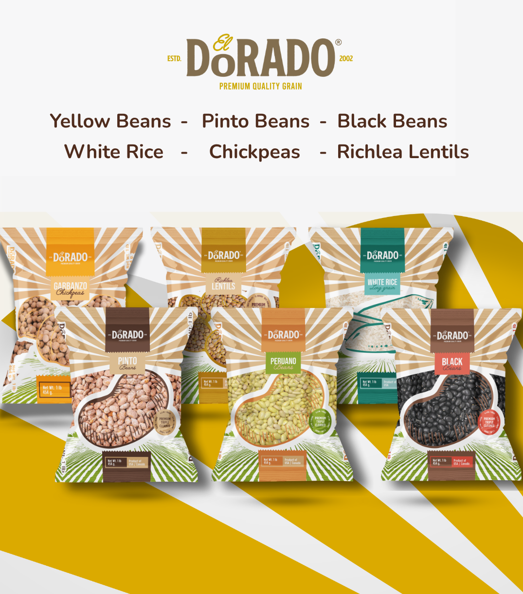El Dorado – Premium Quality Variety Pack | Yellow Beans, Pinto Beans, Black Beans, White Rice, Chickpeas & Richlea Lentils.